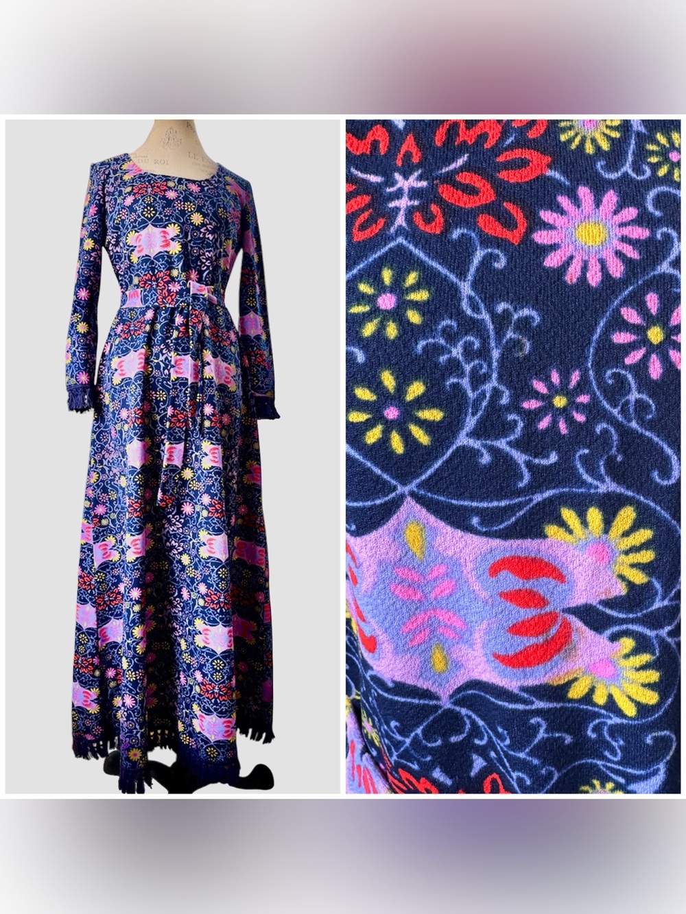 Liberty Circle vintage 70’s whimsical Goth, psychedelic maxi hostess dress M